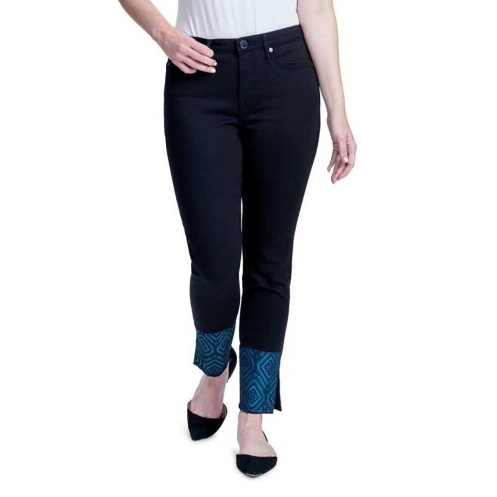 Seven7 Black Denim Jeans with Patterned Cuff Detail, Slim Fit, Cropped Size‎ 10